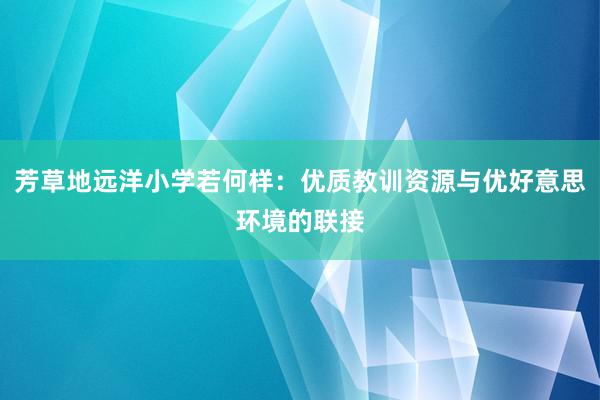 芳草地远洋小学若何样：优质教训资源与优好意思环境的联接